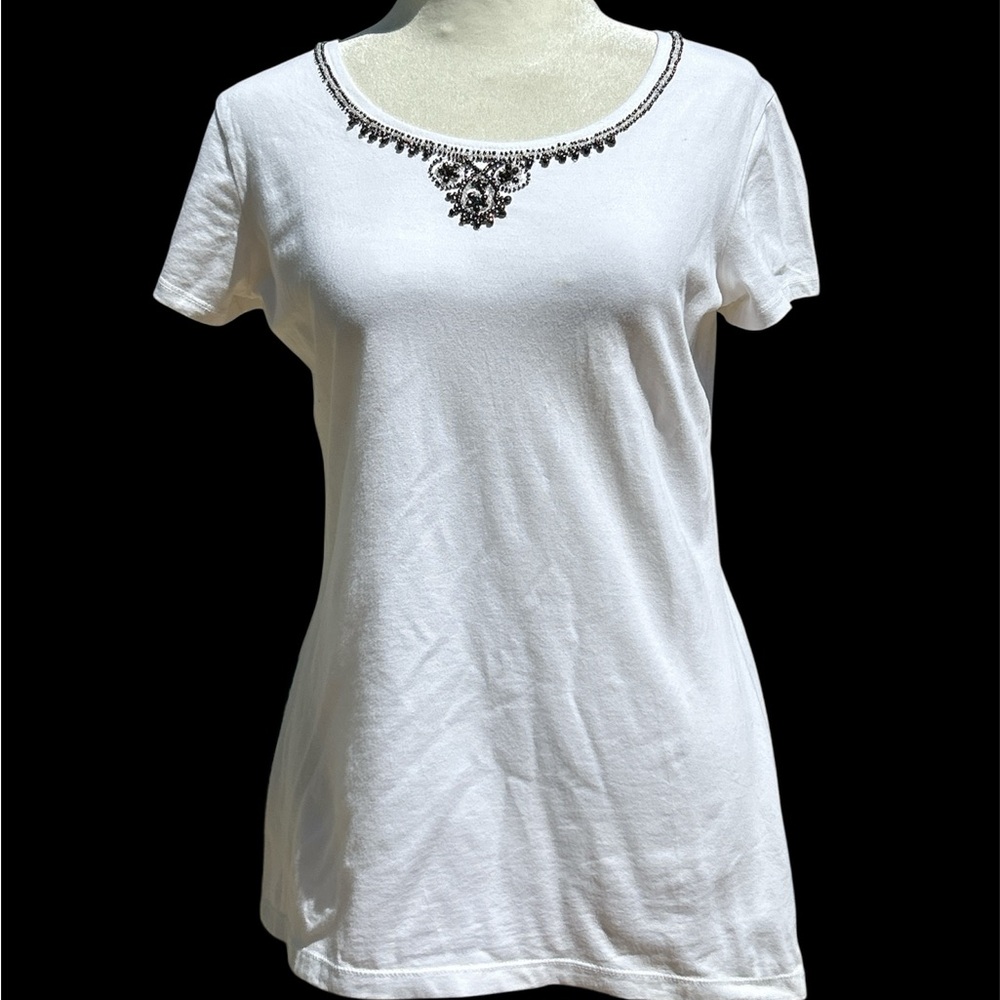 NEW Style & Co. Top White Bejeweled Beaded Embellished Small